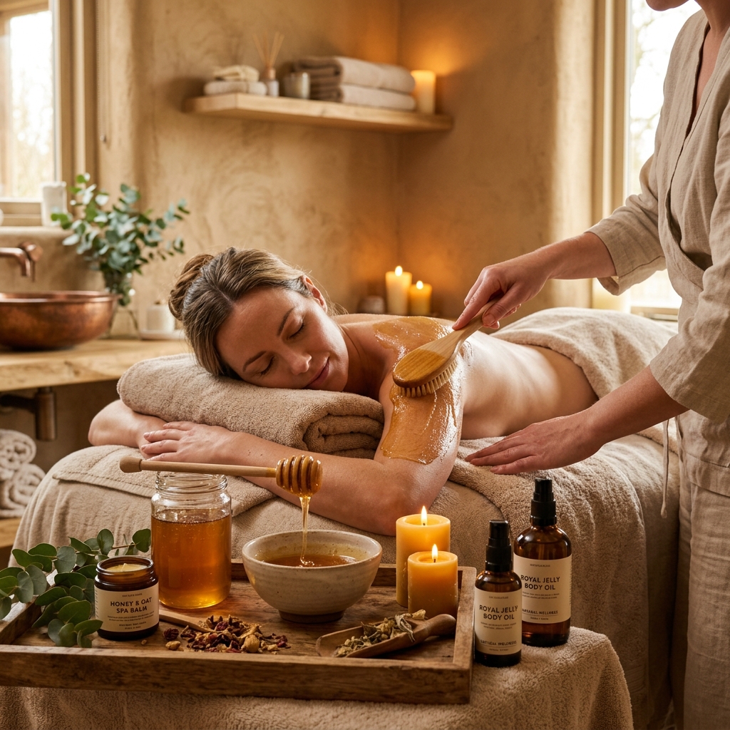 A massage therapist performing a honey massage on a client at Sank Spa in Ibrahim Bagh, Hyderabad